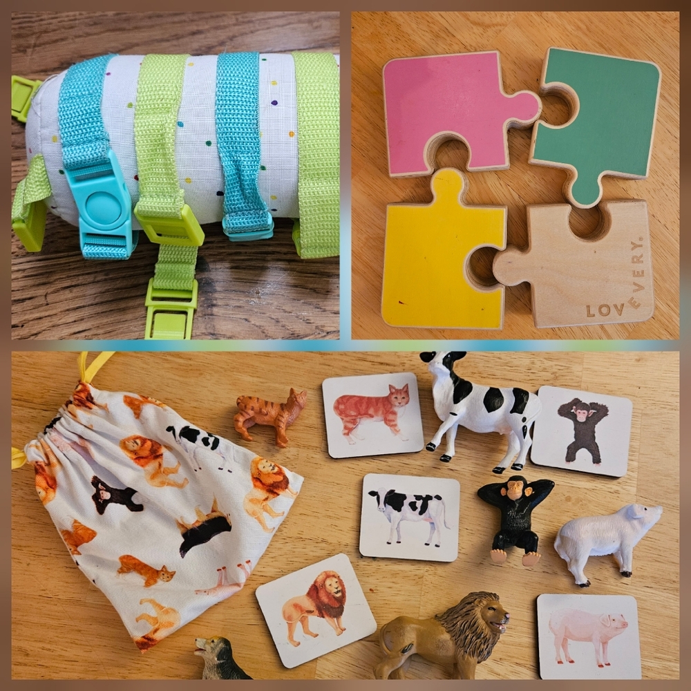 Lovevery Montessori Animal Match, Chunky Wooden Jigsaw Puzzle, Buckle Barrel